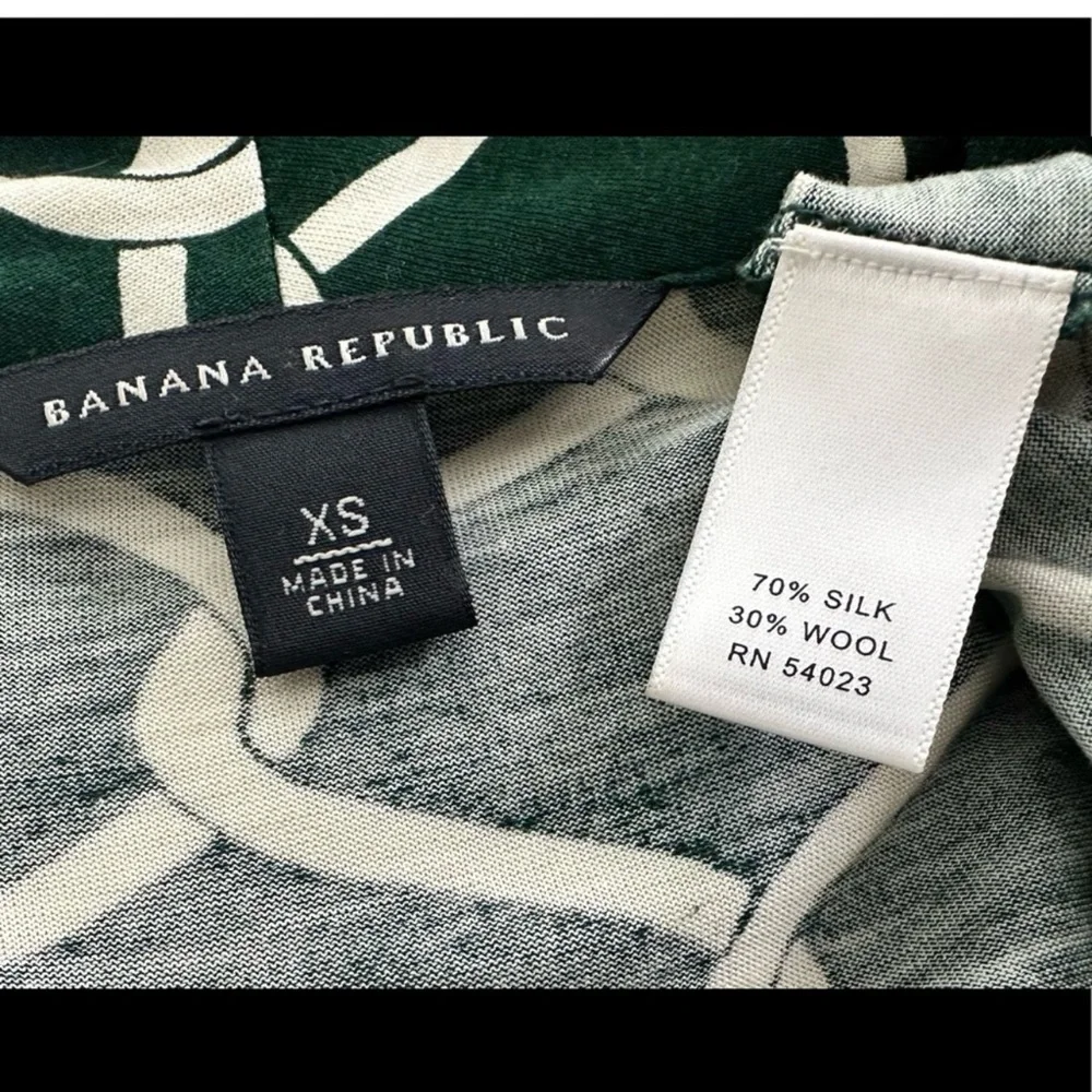 Banana Republic Dark Green Patterned Long Sleeve Dress